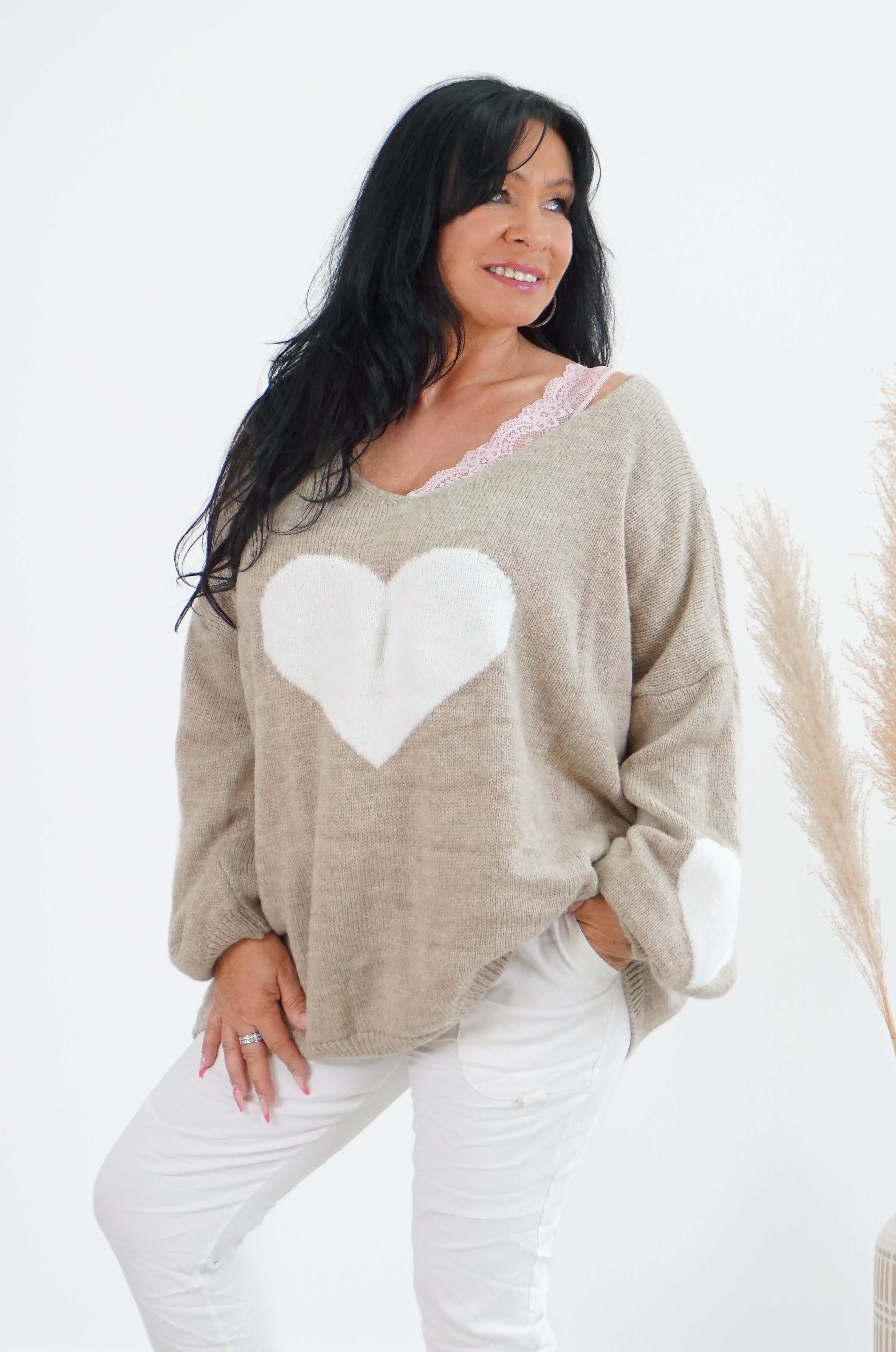 Strickpulli "lovely", beige/off white