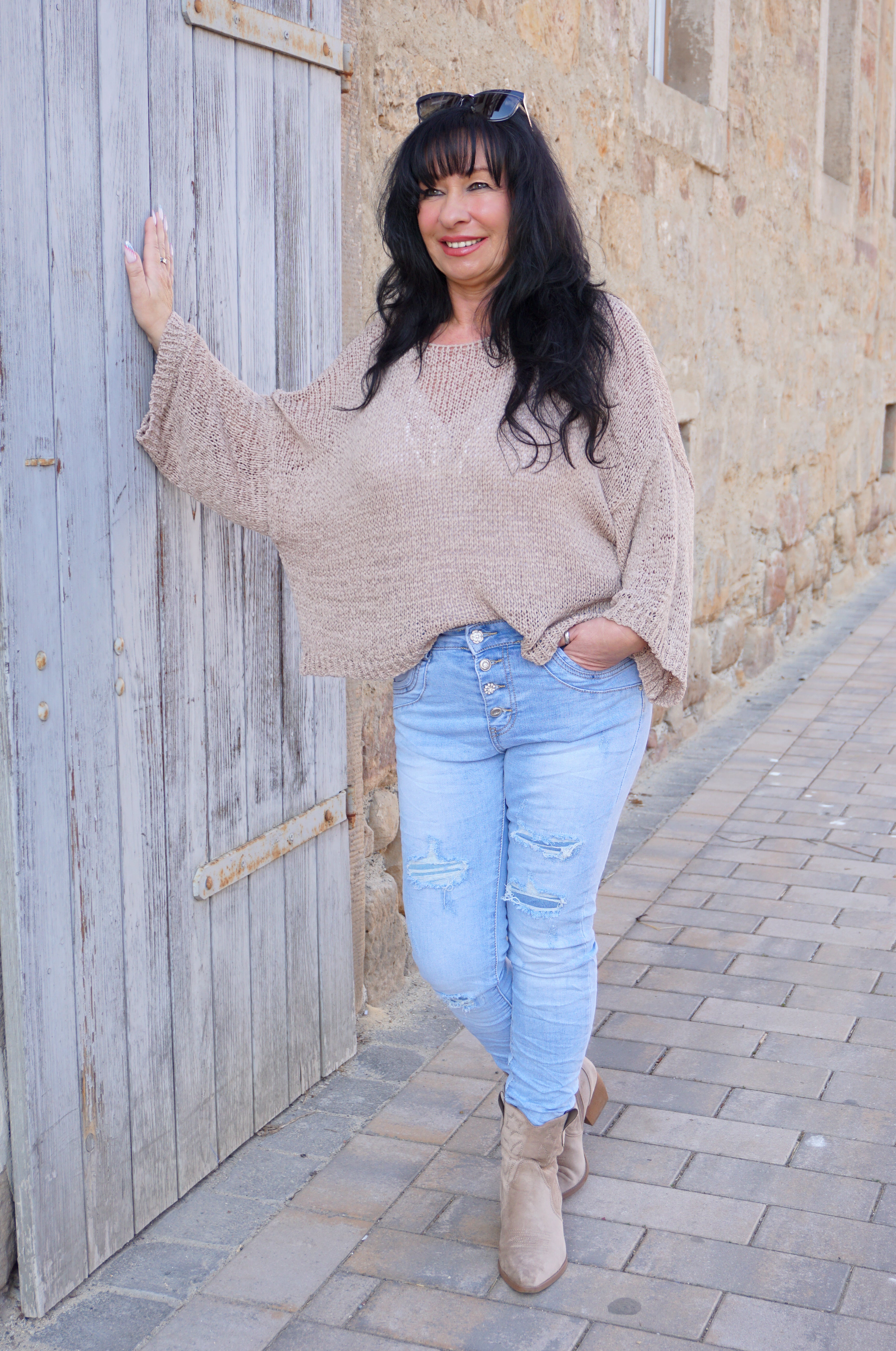 Leichtes Häkelshirt, beige/taupe