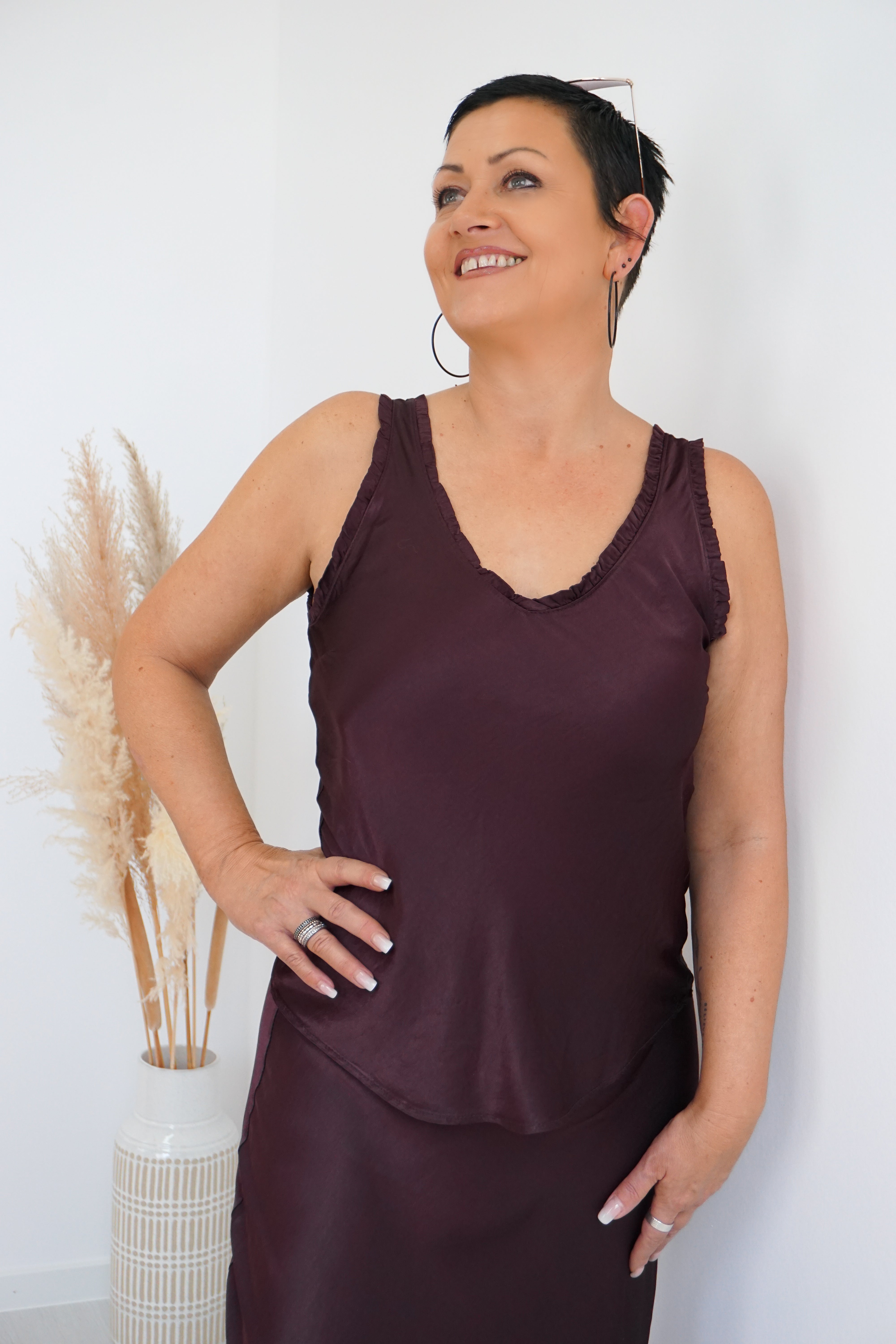 Satin Top, aubergine