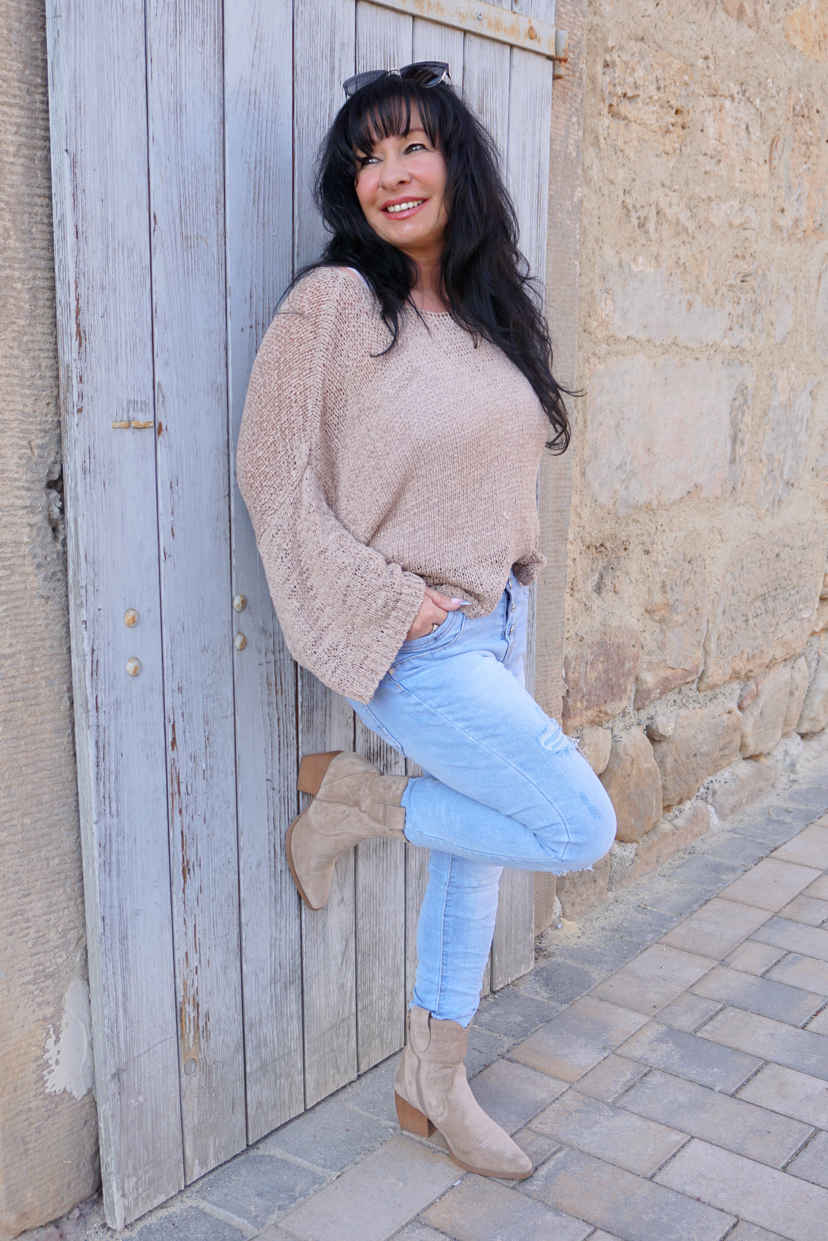 Leichtes Häkelshirt, beige/taupe