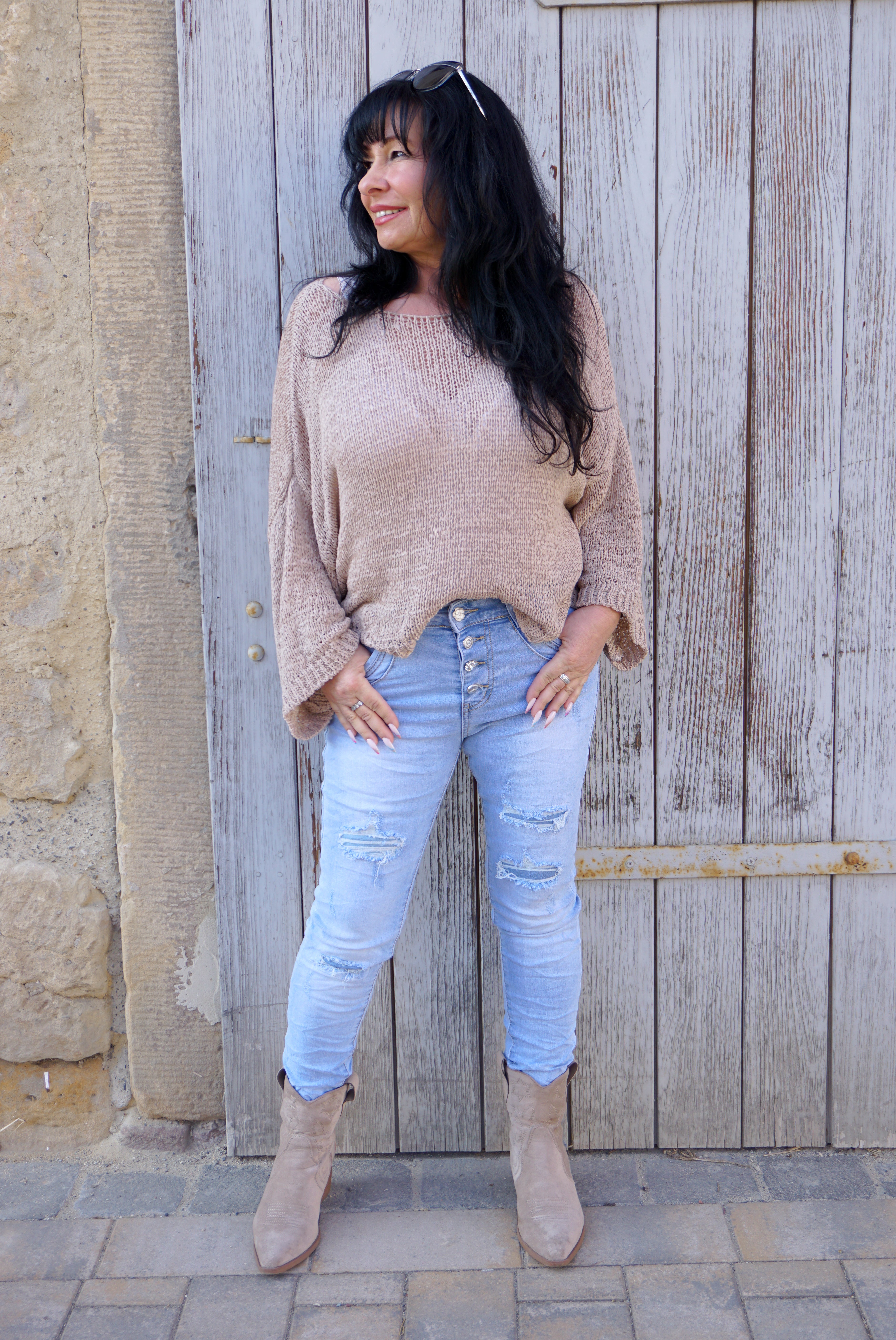 Leichtes Häkelshirt, beige/taupe
