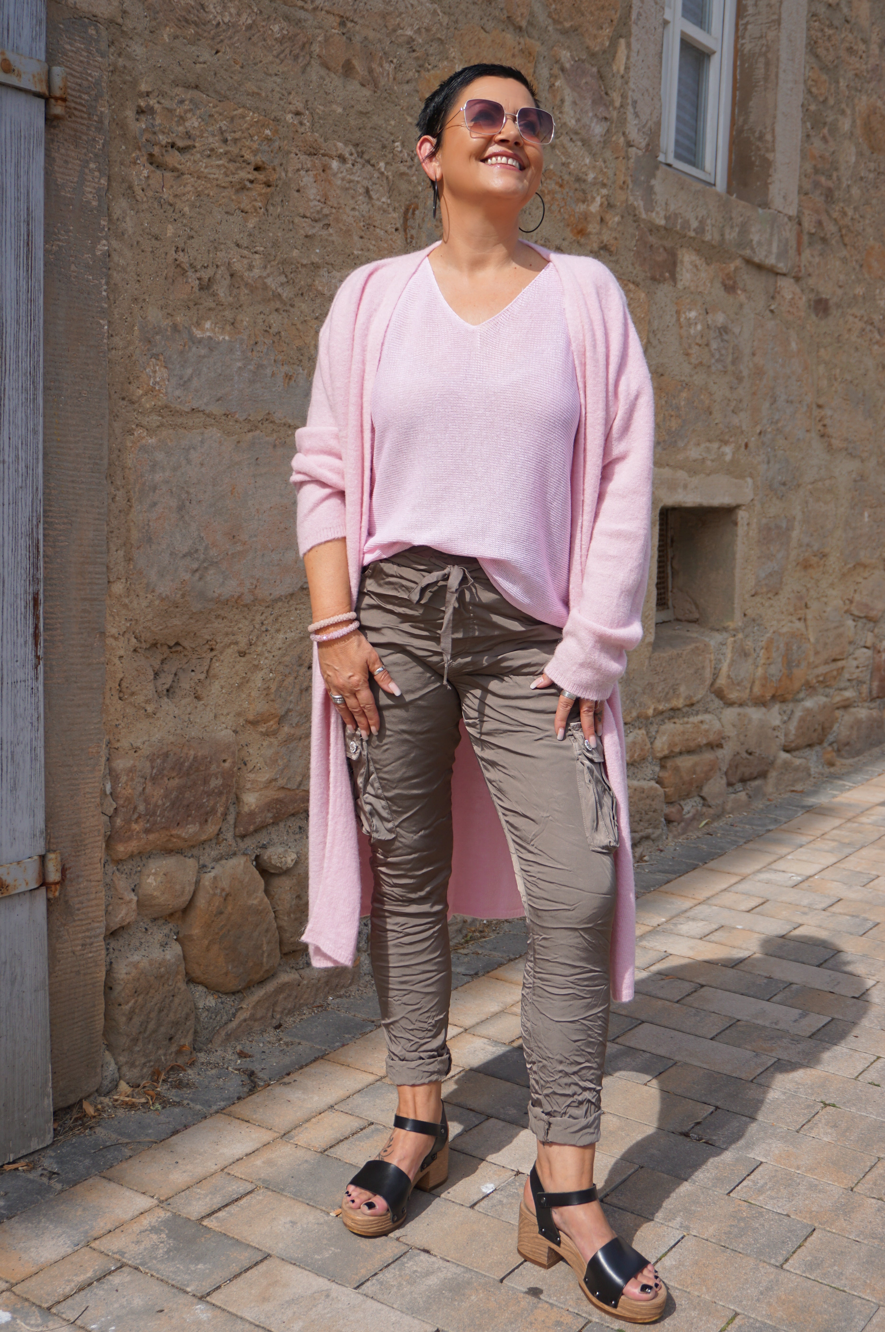 Lange Basic Strickjacke, rosa