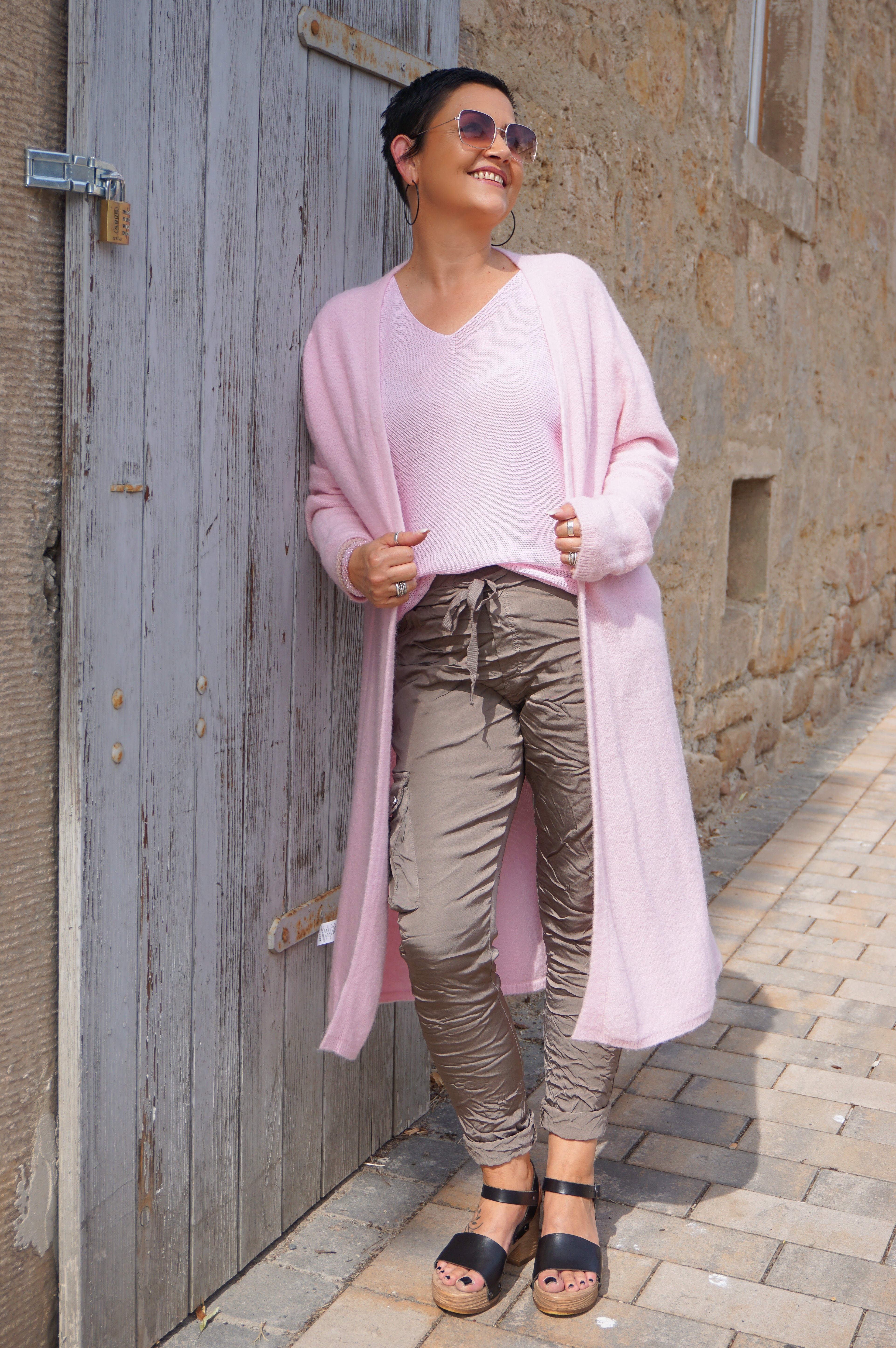 Lange Basic Strickjacke, rosa
