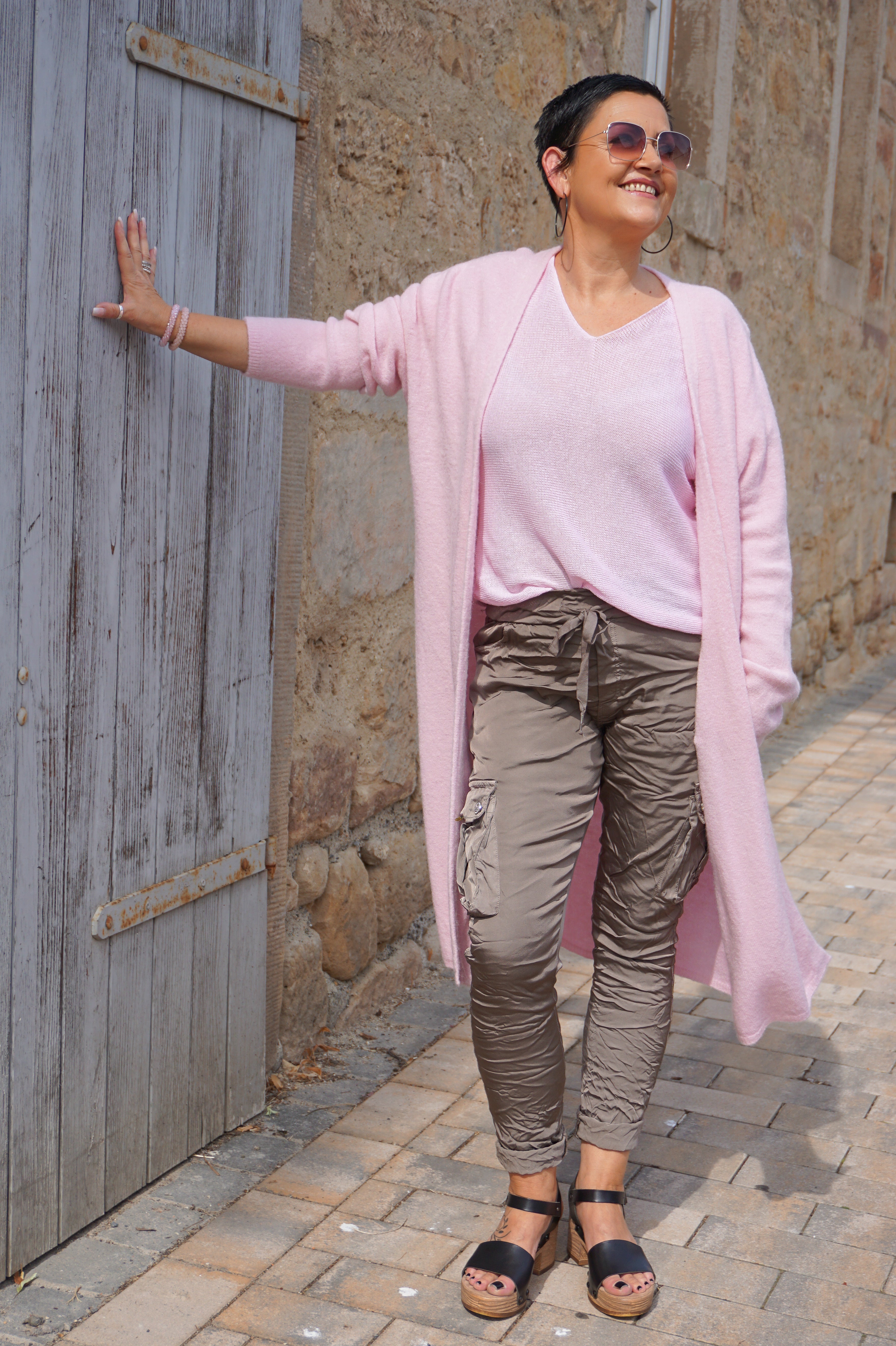 Lange Basic Strickjacke, rosa