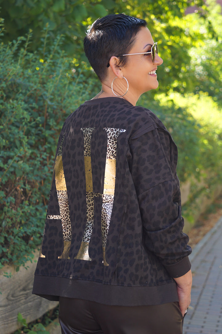 Sweatshirt mit Leo Print "YEAH", schokobraun