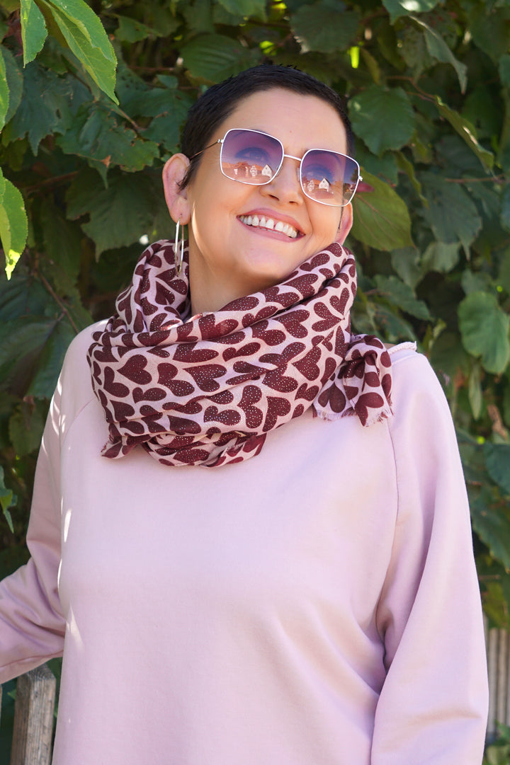 Tuch mit Herzen &amp; goldenen Highlights, rose/bordeaux