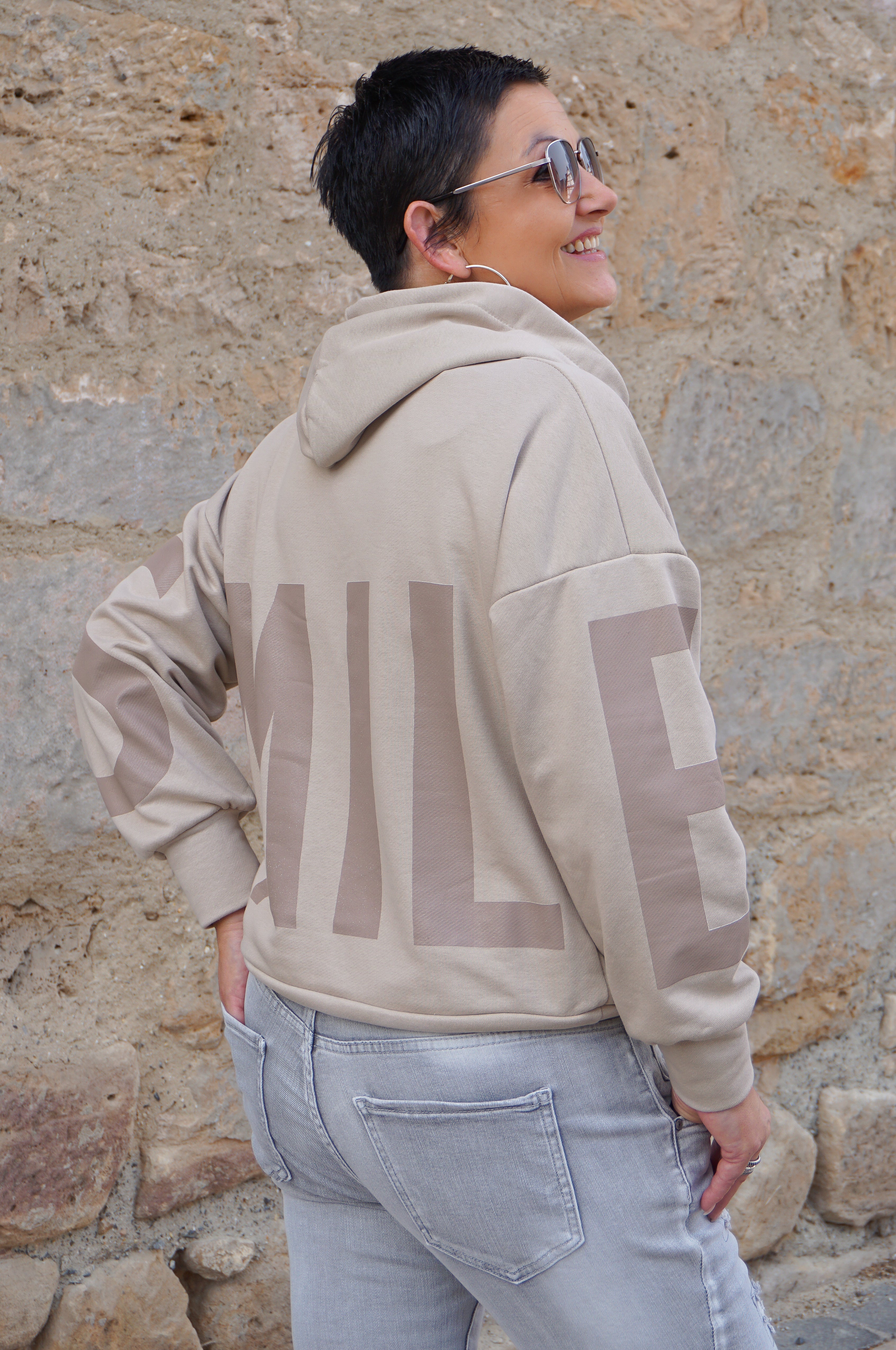 Hoodie "SMILE", beige/taupe