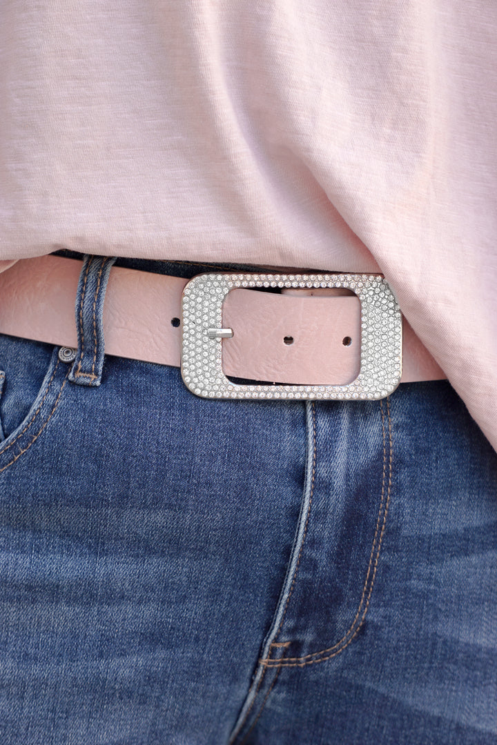 Ledergürtel mit Strass-Schnalle, rose