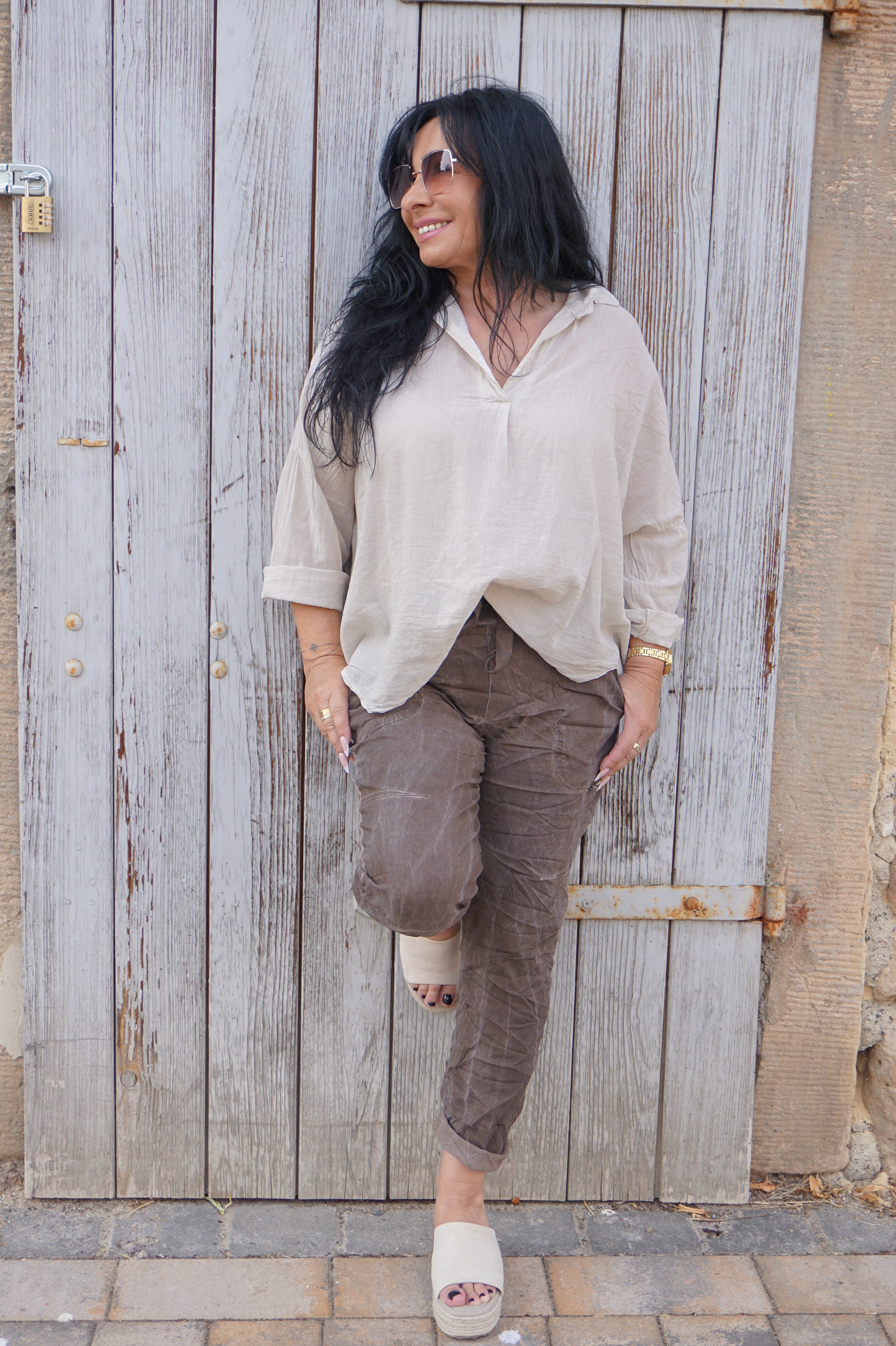 Leichte Basic Bluse, beige
