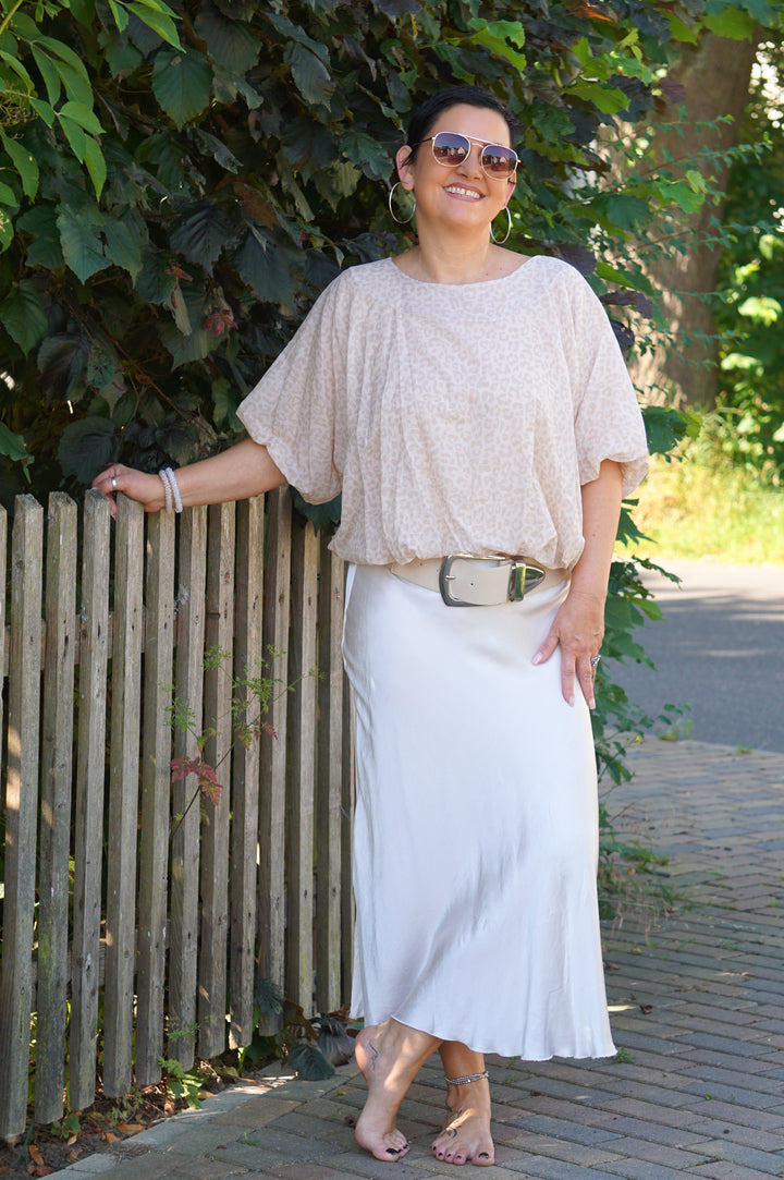 Ballon T-Shirt mit Leo Print, beige