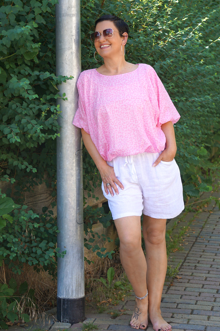 Ballon T-Shirt mit Leo Print, rosa