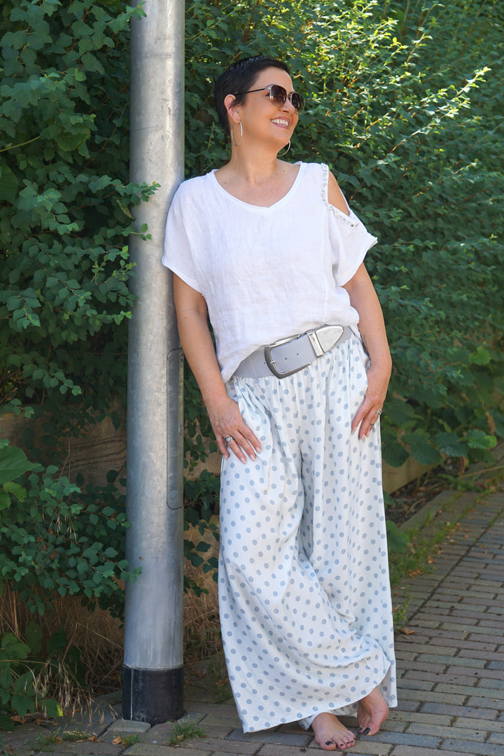 Leinen T-Shirt mit Cut-Out, weiß