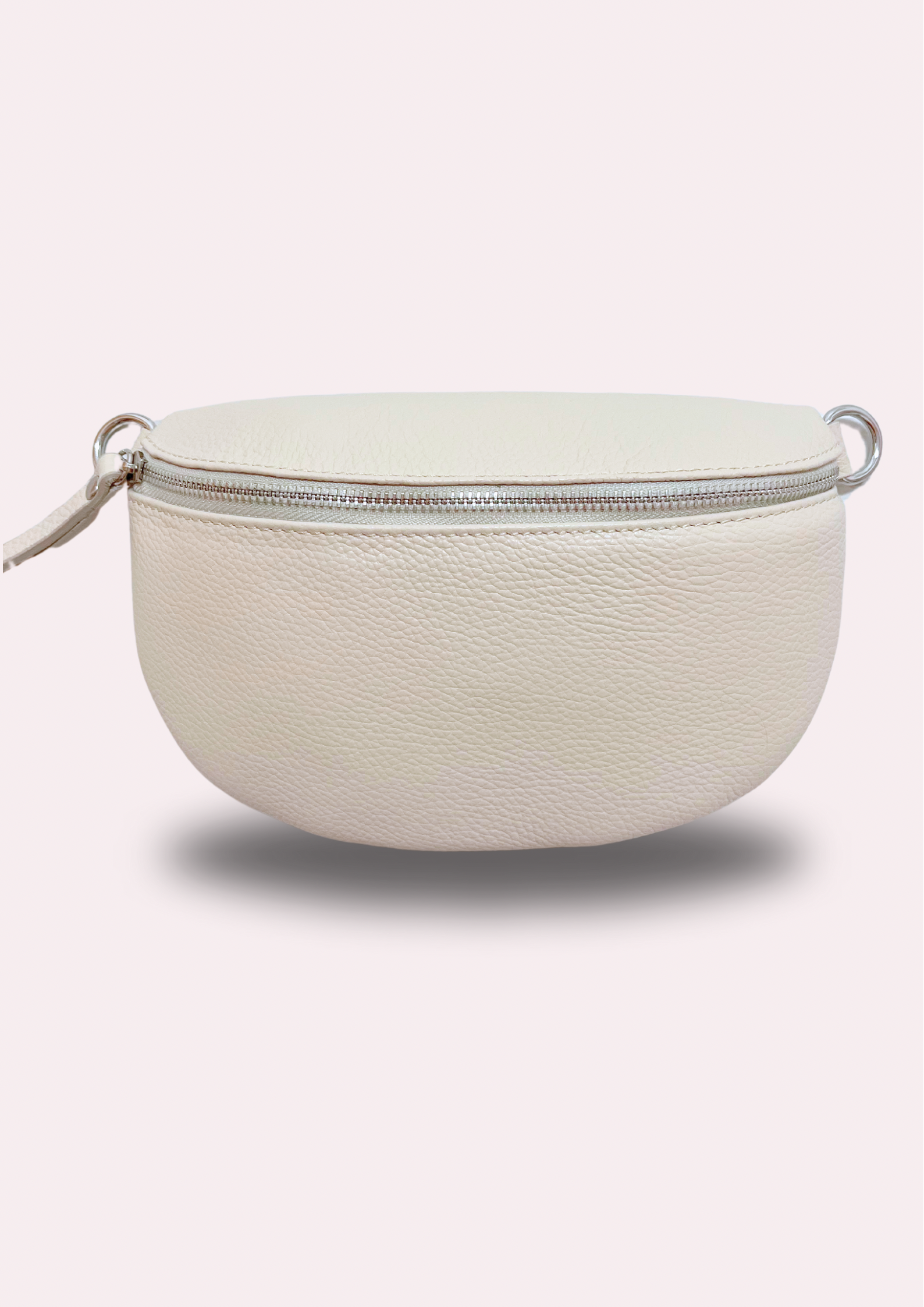Leder Umhängetasche (hellbeige/silber)
