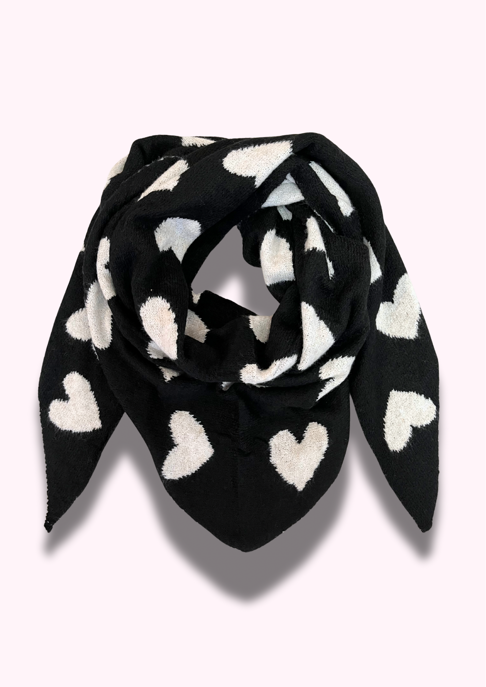 Wende-Dreiecksschal mit Herzen, schwarz/hellbeige