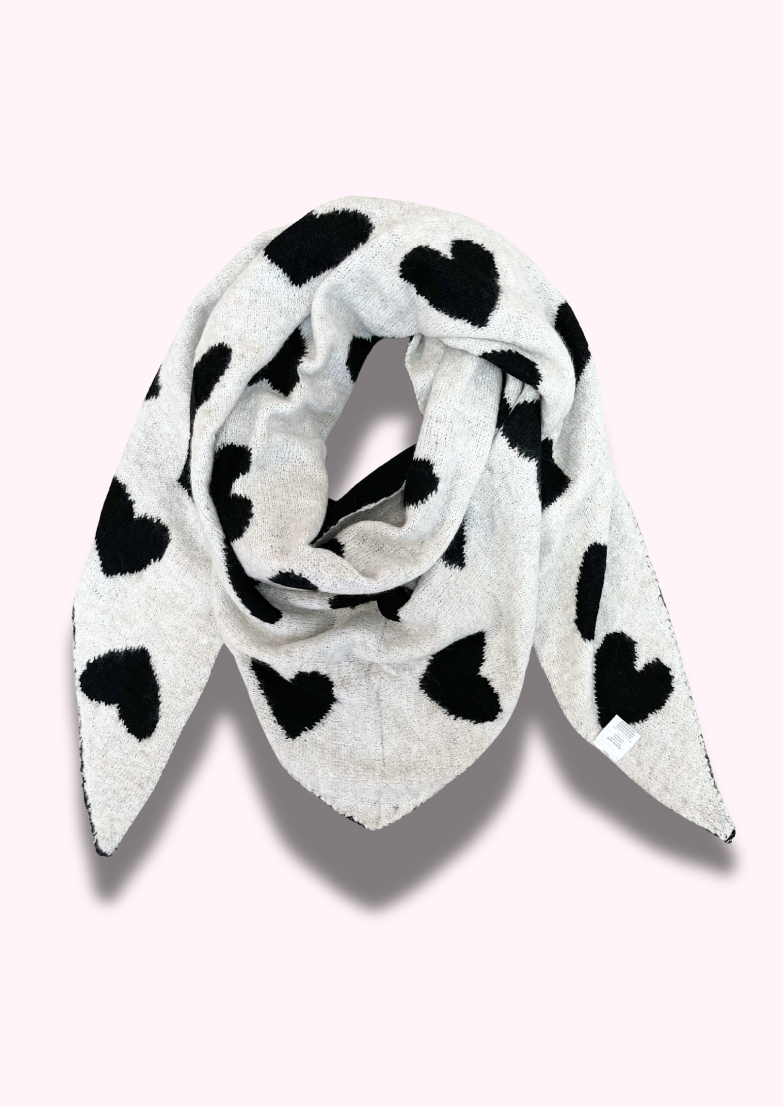 Wende-Dreiecksschal mit Herzen, schwarz/hellbeige