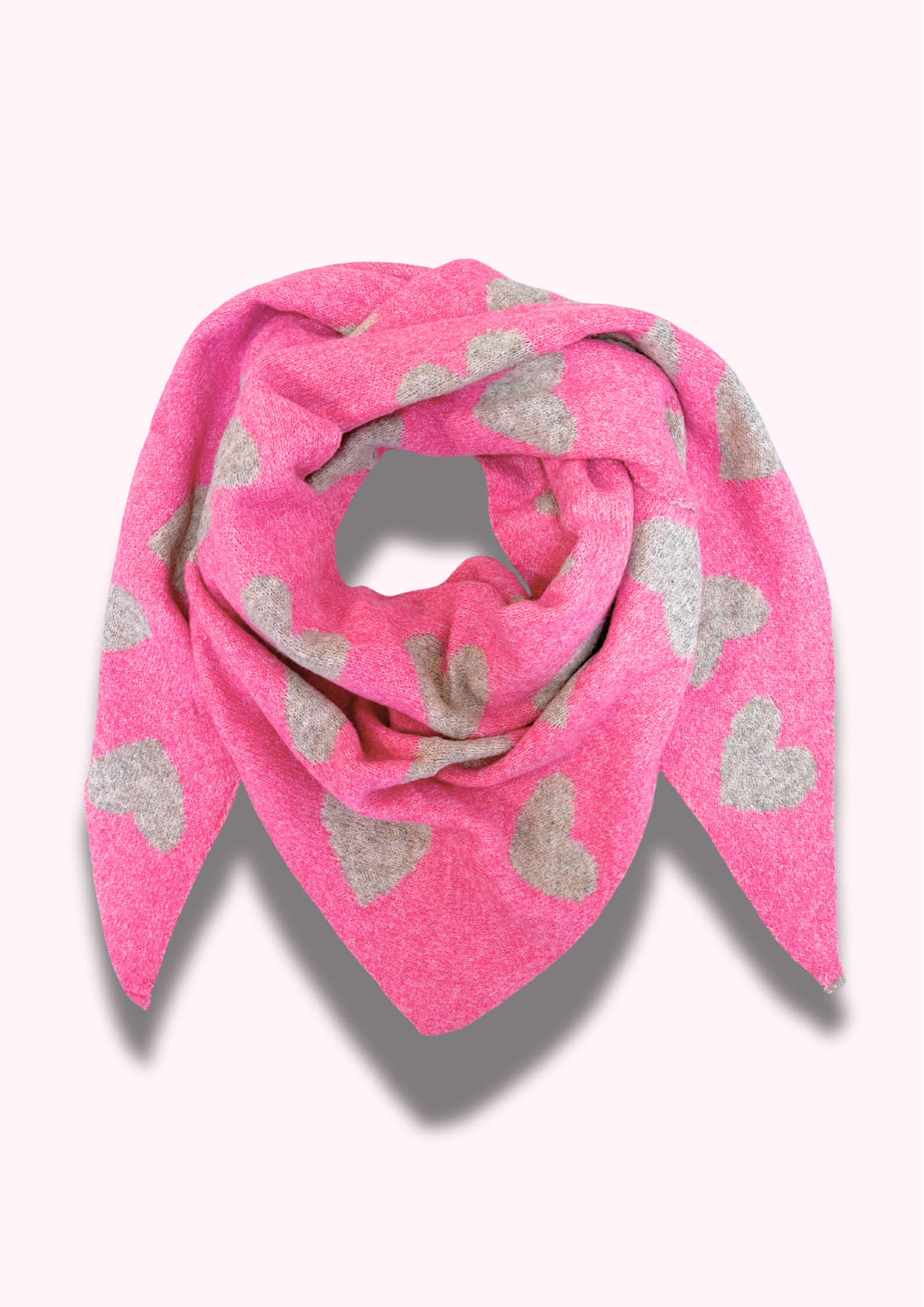 Wende-Dreiecksschal mit Herzen, candy pink/beige