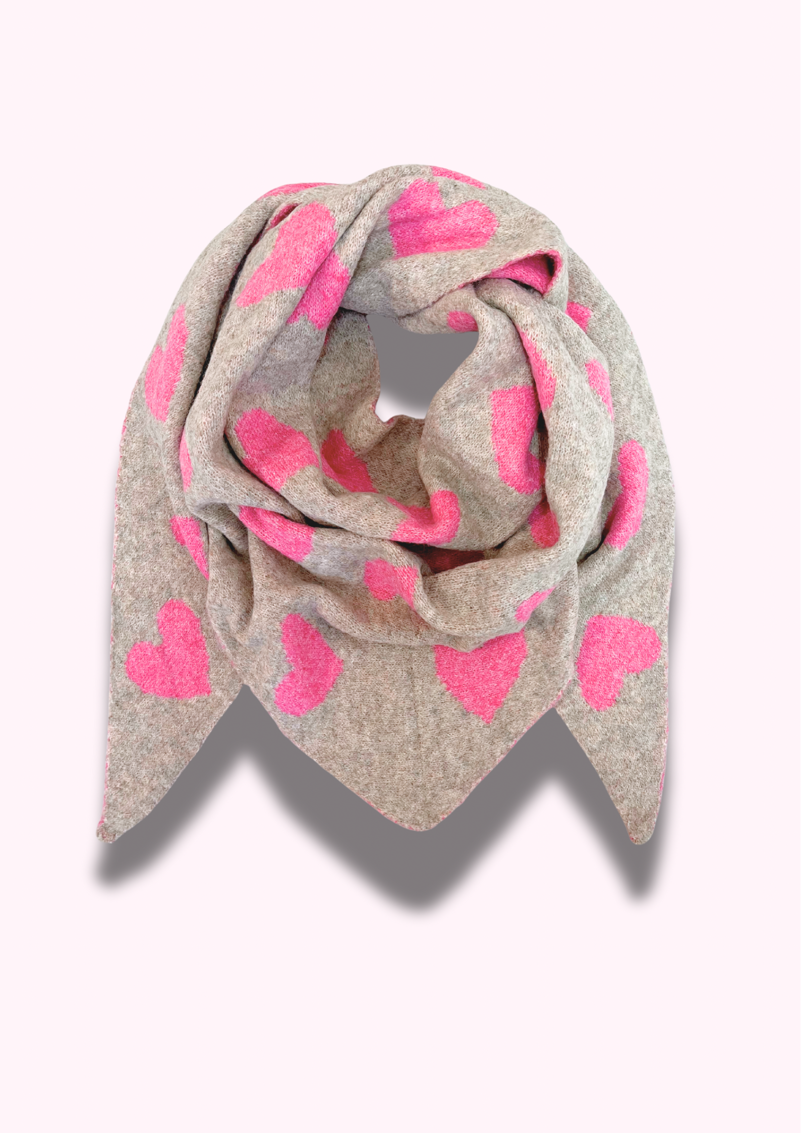 Wende-Dreiecksschal mit Herzen, candy pink/beige
