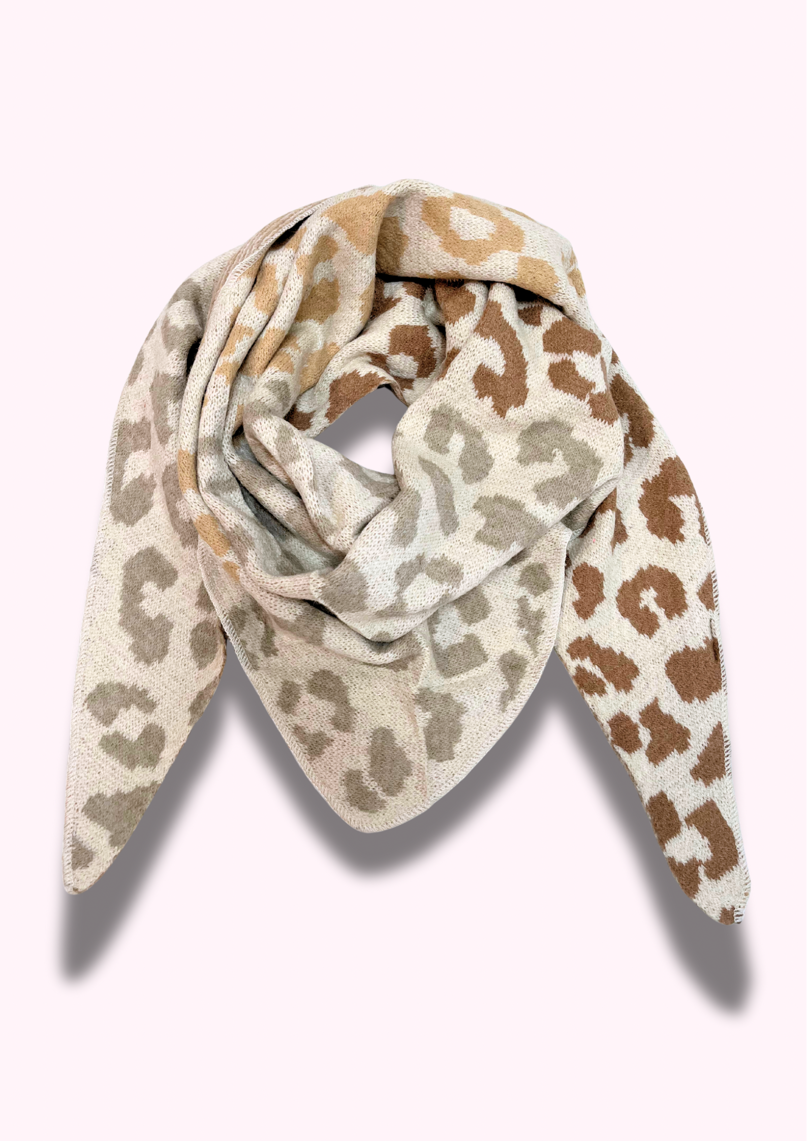Dreiecksschal mit Leo Print, camel/taupe/braun