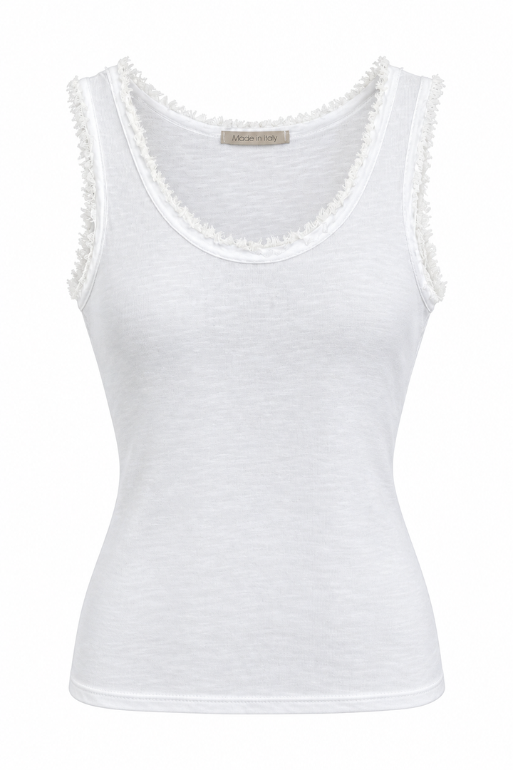 Geripptes Basic Top, weiß