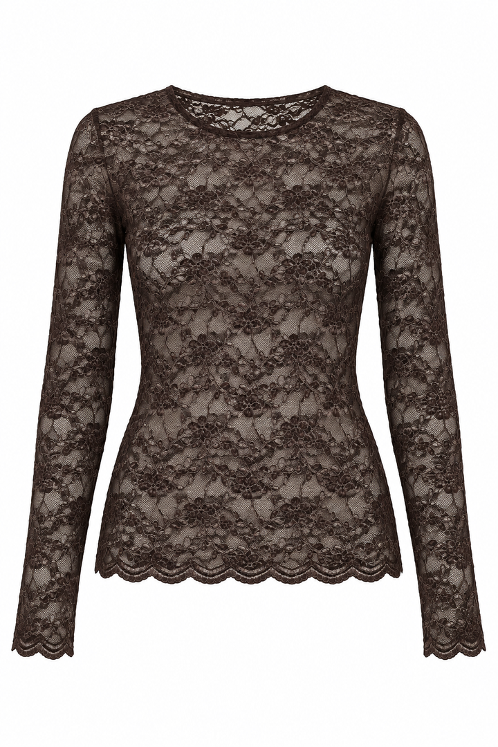 Spitzenshirt „velvet“, schokobraun