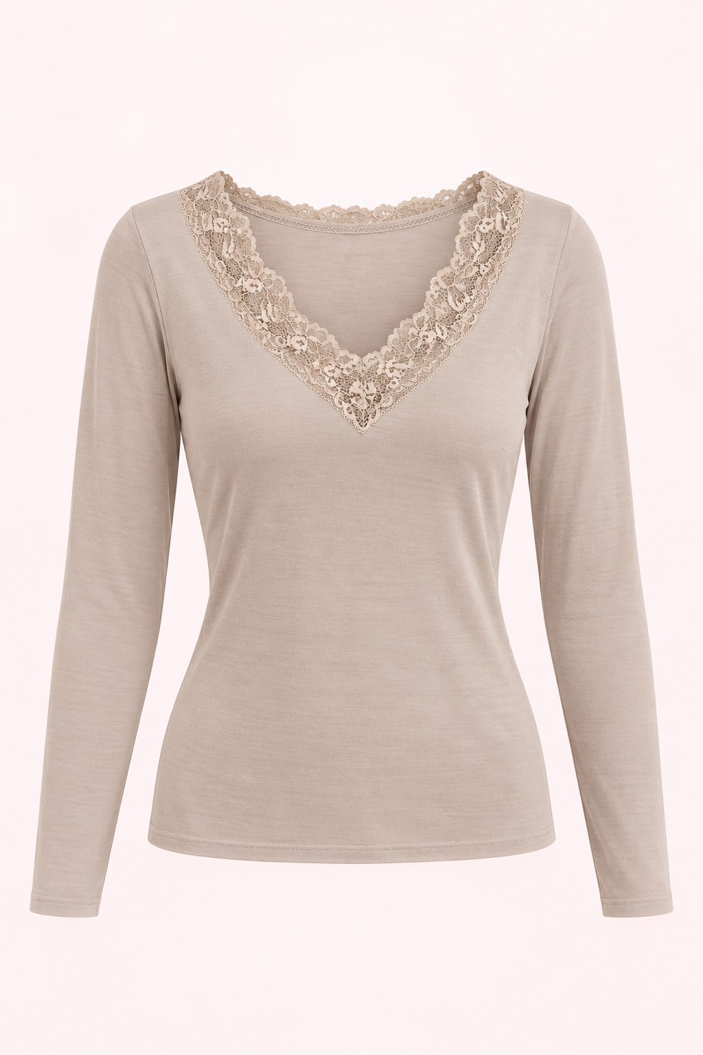 Leichtes Feinstrickshirt mit Kaschmir &amp; Spitze, beige