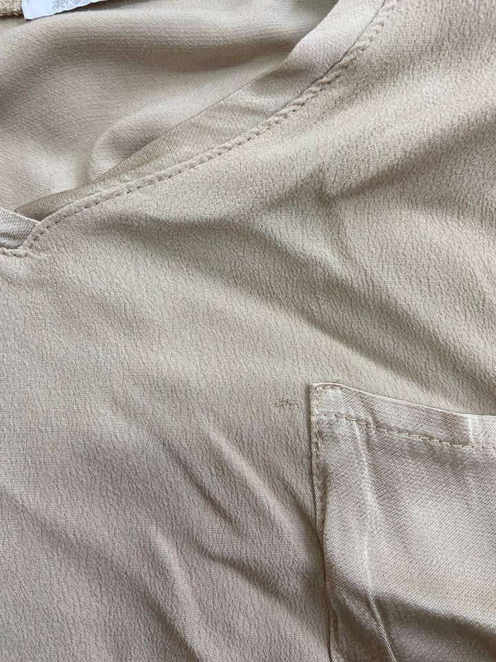 Zweite Wahl - T-Shirt mit Satin Details, beige - Vom Umtausch ausgeschlossen
